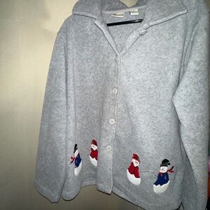 Classic Elements Gray Fleece gray cardigan snowman sweater womens size medium